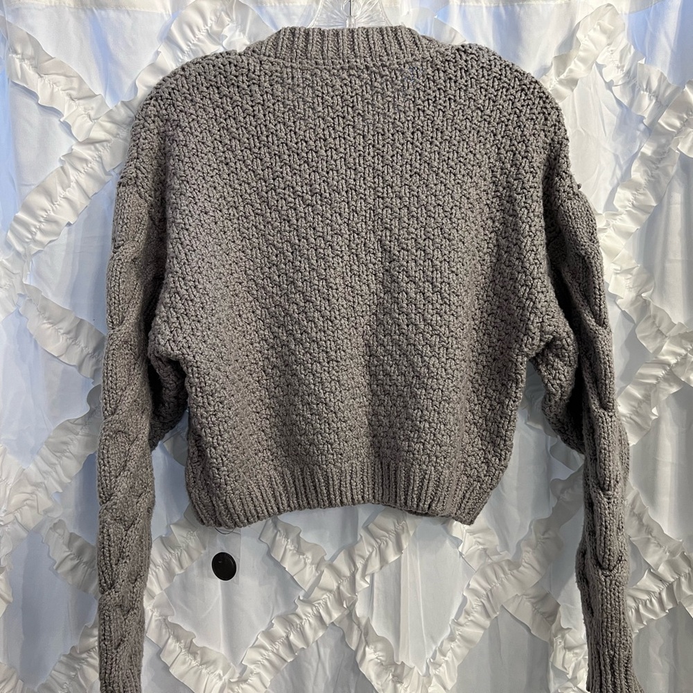 NWT - Free People Bonfire Cable Knit Cardi in Stone (Grey) - Picture 6 of 12